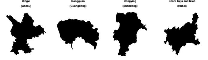 Dingxi, Dongguan, Dongying, Enshi Tujia and Miao outline maps vector