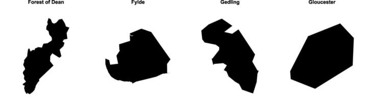 Forest of Dean, Fylde, Gedling, Gloucester outline maps vector