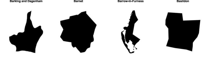 Barking and Dagenham, Barnet, Barrow in Furness, Basildon outline maps vector