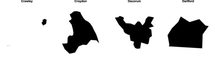 Crawley, Croydon, Dacorum, Dartford outline maps vector