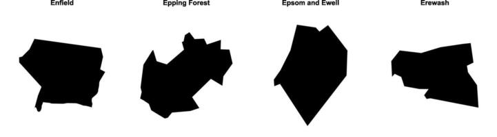 Enfield, Epping Forest, Epsom and Ewell, Erewash outline maps vector