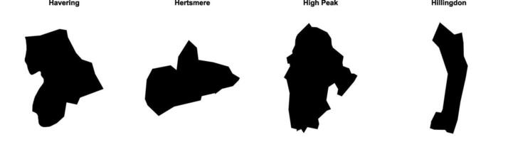 Havering, Hertsmere, High Peak, Hillingdon outline maps vector