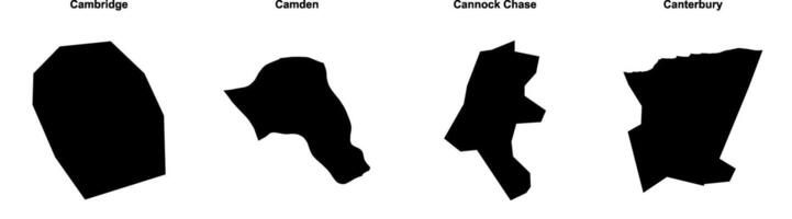 Cambridge, Camden, Cannock Chase, Canterbury outline maps vector