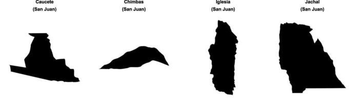 Caucete, Chimbas, Iglesia, Jachal outline maps vector