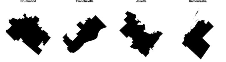 Drummond, Francheville, Joliette, Kamouraska outline maps vector