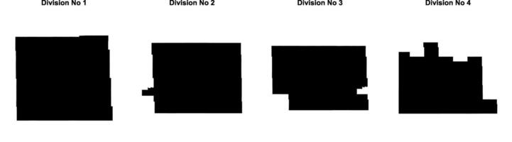 Saskatchewan Division No 1, Division No 2, Division No 3, Division No 4 outline maps vector