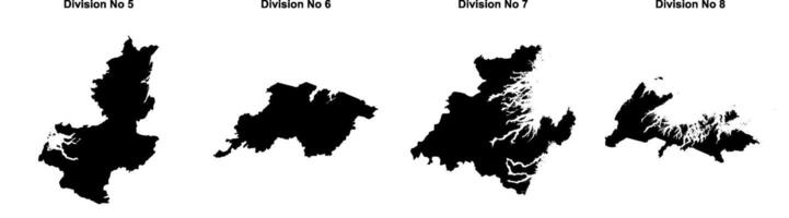 Newfoundland and Labrador Division No 5, Division No 6, Division No 7, Division No 8 outline maps vector
