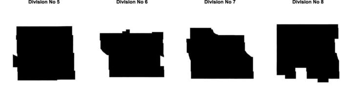 Saskatchewan Division No 5, Division No 6, Division No 7, Division No 8 outline maps vector