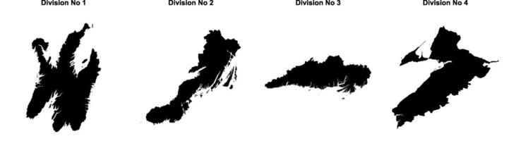 Newfoundland and Labrador Division No 1, Division No 2, Division No 3, Division No 4 outline maps vector