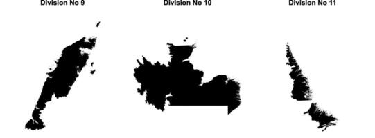 Division No 9, Division No 10, Division No 11 outline maps vector