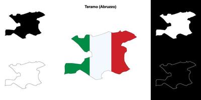 Teramo, Abruzzo outline map set vector