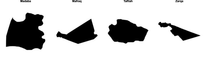 Madaba, Mafraq, Tafilah, Zarqa outline maps vector