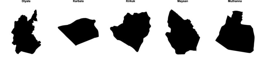 Diyala, Karbala, Kirkuk, Maysan, Muthanna outline maps vector