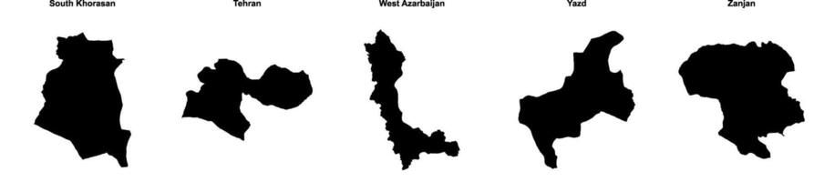 South Khorasan, Tehran, West Azarbaijan, Yazd, Zanjan outline maps vector