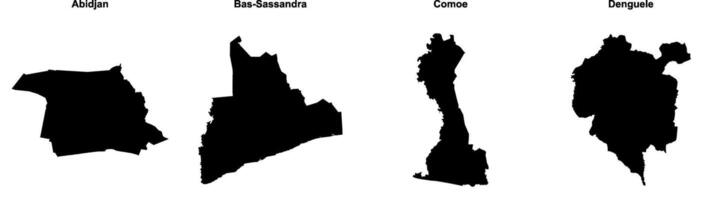 Abidjan, Bas Sassandra, Comoe, Denguele outline maps vector