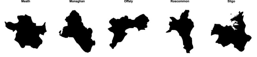 Meath, Monaghan, Offaly, Roscommon, Sligo outline maps vector