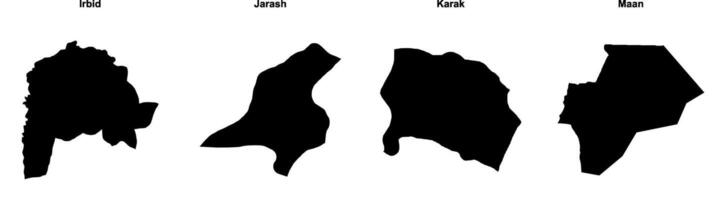Irbid, Jarash, Karak, Maan outline maps vector