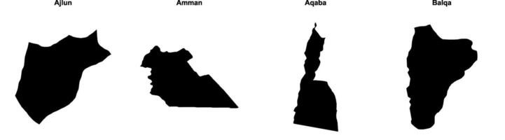 Ajlun, Amman, Aqaba, Balqa outline maps vector
