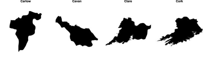 Carlow, Cavan, Clare, Cork outline maps vector