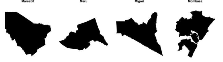 Marsabit, Meru, Migori, Mombasa outline maps vector