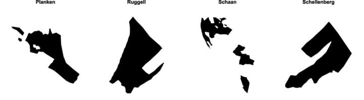 Planken, Ruggell, Schaan, Schellenberg outline maps vector