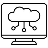 Digital Cloud Icon, Network, Cloud, Cloud Service, Networking., lined icon , black and white outline icon symbol. vector