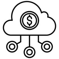 Cloud Money Icon, Cloud Computing Cost Icon, lined icon , black and white outline icon symbol. vector