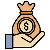 Holding Money Outline Flat Design Style Icon, Money In Hand Outline Flat Design Style Icon, Banking And Financial Concept vector