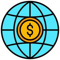 Dollar Globe Outline Flat Design Style Icon, Banking And Financial Concept vector