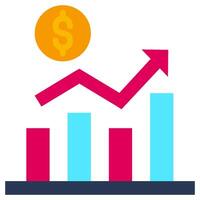 Growth Graph Flat Design Style Icon, Increase Sales Icon, Flat Design Style Icon Symbol vector