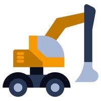 Digger Excavator Flat Design Icon - Heavy Machinery Flat Design Icon vector