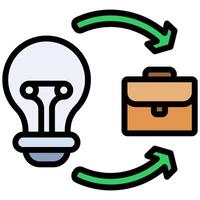 Implementation Outline Flat Icon, Bulb And Briefcase Icon, Solid Color Outline Flat Icon Symbol vector