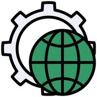 Gear Globe Outline Flat Icon, Solid Color Outline Flat Icon Symbol vector