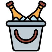 Glass Bottles in Wine Bucket Outline Flat Icon, Solid Color Outline Flat Icon Symbol vector