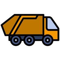 Garbage Truck Outline Flat Design Icon - Heavy Machinery Outline Flat Design Icon vector