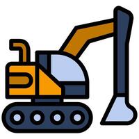 Excavator Outline Flat Design Icon - Heavy Machinery Outline Flat Design Icon vector