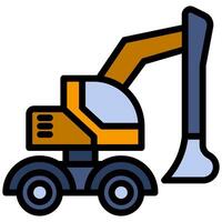Digger Excavator Outline Flat Design Icon - Heavy Machinery Outline Flat Design Icon vector