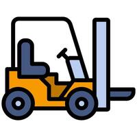 Forklift Outline Flat Design Icon - Heavy Machinery Outline Flat Design Icon vector
