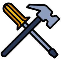 Wrench And Hammer Outline Flat Icon, Color Flat Icon Symbol vector