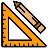 Triangle ruler and Pencil Outline Flat Design Icon - Carpentry Outline Flat Icon vector
