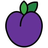 Plum Icon, Fruit and Vegetable Outline Flat Design Icon Symbol vector