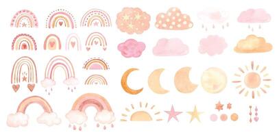 Big boho set with moon, rainbows and clouds vector