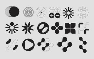 Brutalist abstract geometric shapes and grids futuristic elements design vector