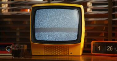 A monitor with ripples on the screen. Interior details in a retro office. photo