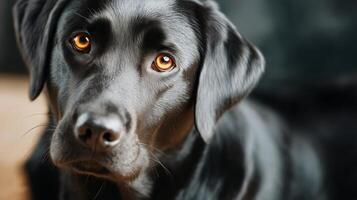 Black Labrador Retriever With Expressive Brown Eyes Relaxing Indoors photo