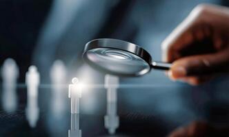 Exploring Details With a Magnifying Glass on Small Figures in a Blurred Background photo