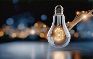 Light Bulb With Glowing Bitcoin Symbol Illuminating Digital Financial Concepts at Night photo