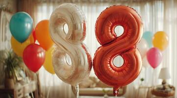 Celebration of a Special Birthday With Colorful Balloons and Shiny Number Balloons Indoors photo