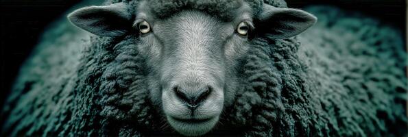 Close-up View of a Woolly Sheep in a Farm Setting During a Cloudy Day photo