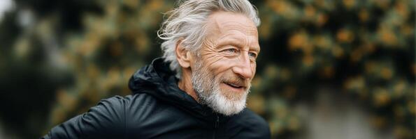 Elderly Man Enjoying a Leisurely Stroll in Nature During a Sunny Afternoon photo